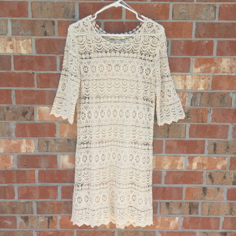 Solitaire Women's Dress Size Medium White/Cream Lace Cotton Date Night